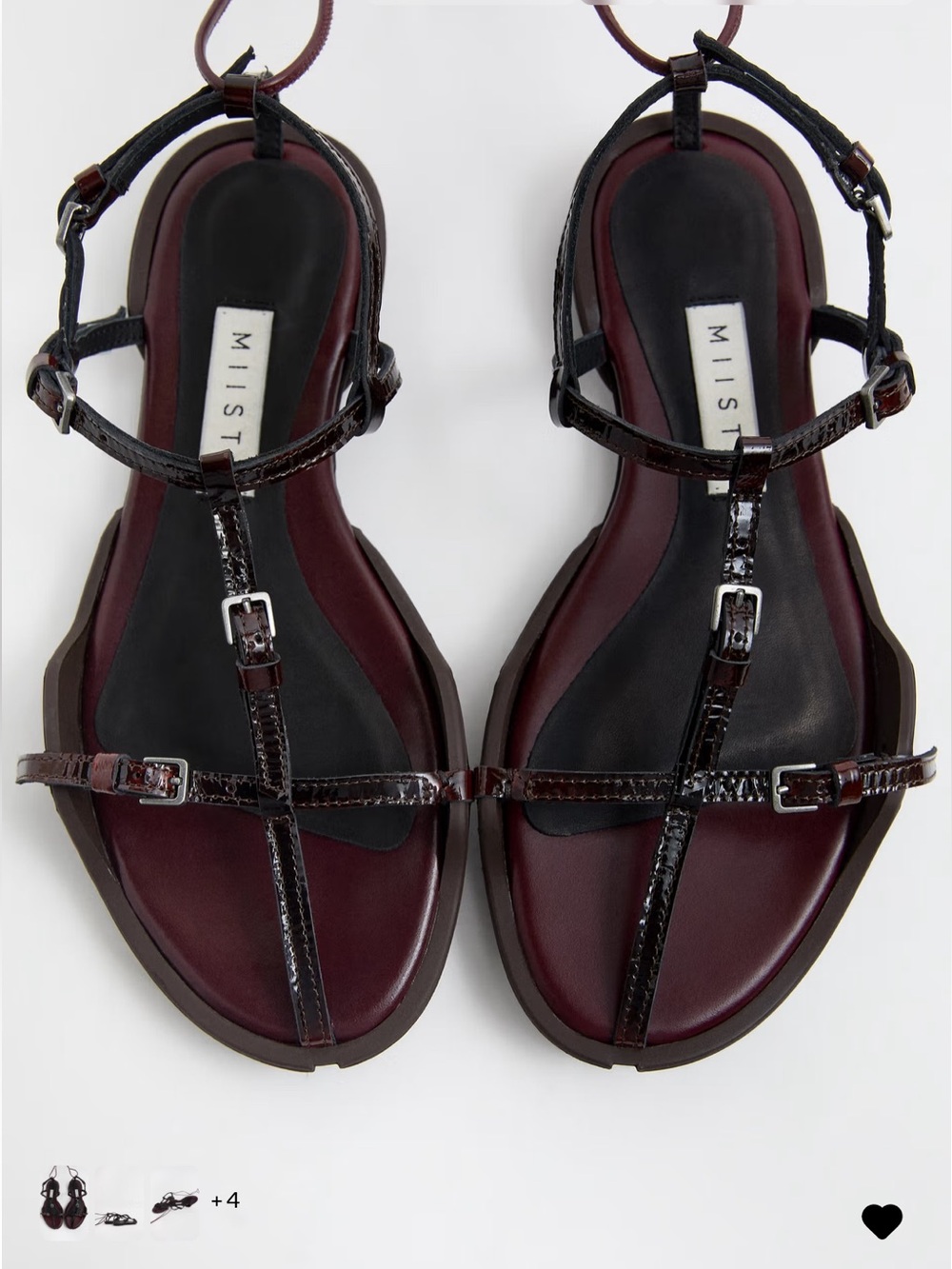 Miista Burgundy and Black Leather Lace-Up Sandals